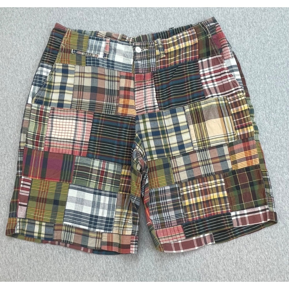 Polo Ralph Lauren Shorts Mens 34 Madras Patchwork 100% Cotton Bleeker 9" Inseam